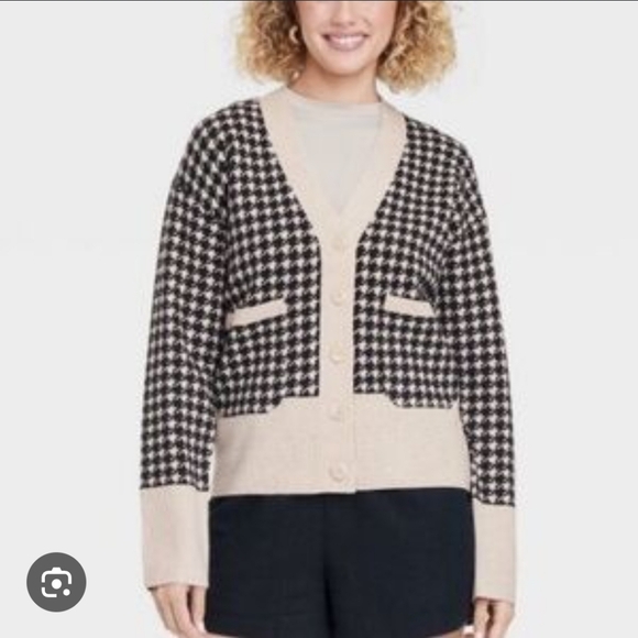 A New Day Cream & Black Houndstooth Cardigan Size XL - Picture 2 of 11